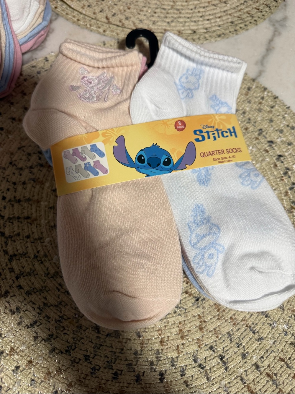 Disney Stitch Quarter Socks 8pairs  - Light Pink & Light Blue